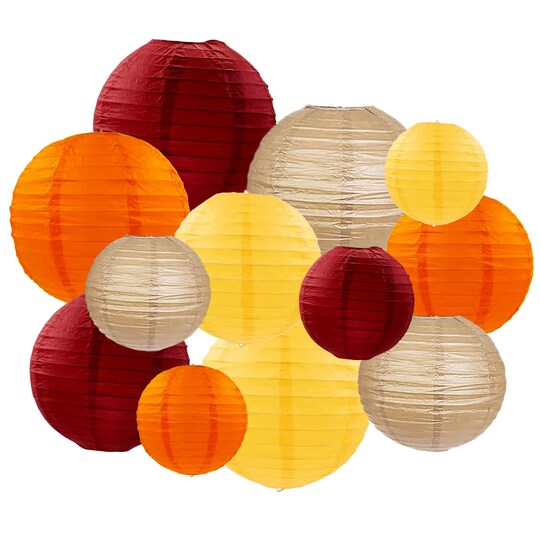 StaticPoster; Fall Paper Lanterns,Red Brown Yellow Round Hanging Paper Lanterns Decoration for Birthday,Wedding,Harvest,Thanksgiving Party,Home,Garden Decoration 12PCS; Category:Ceiling Decorations; Image:1